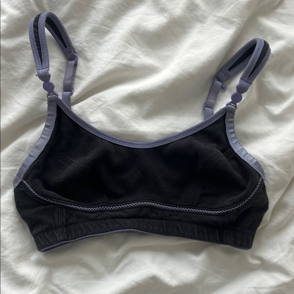 Black Cotton Sports Bra w Purple Straps
